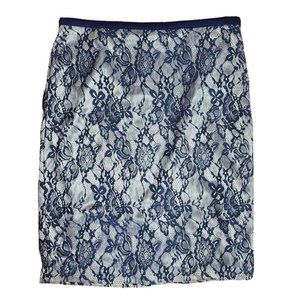 THE LIMITED Blue Silver Floral Lace Overlay‎ Pencil Side Zip Skirt Womens Size 6